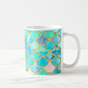 Aqua Aquamarin Blue Watercolor Meerjungfrau Scales Kaffeetasse