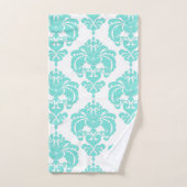 Aqua Aquamarin Blue & White Royal Glam Damask Badhandtuch Set (Handtuch)