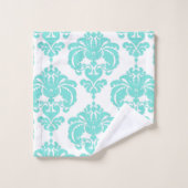 Aqua Aquamarin Blue & White Royal Glam Damask Badhandtuch Set (Waschlappen)