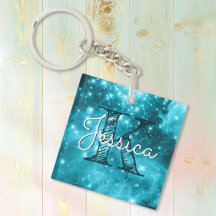 Aqua Aquamarin Celestial Starry Monogram