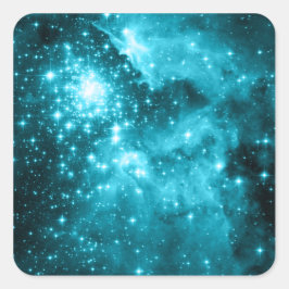 Aqua Aquamarin Celestial Stars Quadratischer Aufkleber