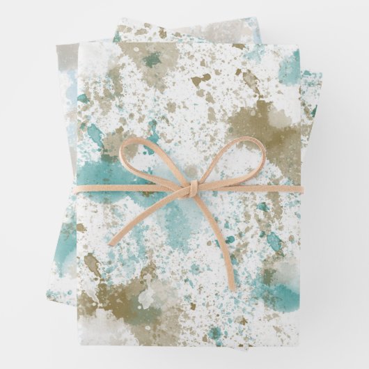 Aqua Aquamarin Creme Gefärbte Krawatte Abstrakt Geschenkpapier Set (Beispiel)