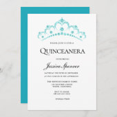 Aqua Aquamarin Diamond Tiara Quinceanera Einladung (Vorne/Hinten)