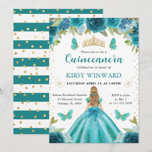 Aqua & Aquamarin Dress Blonde Princess Quinceanera Einladung