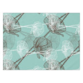 Aqua Aquamarin Floral Kontur Muster Tischdecke (Vorderseite (Horizontal))