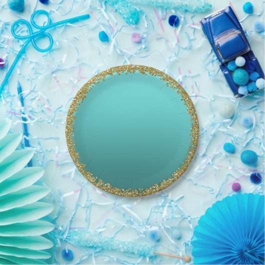 Aqua Aquamarin getauchte Gold Glitzer Glam Sparkle Pappteller (Party)