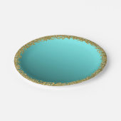 Aqua Aquamarin getauchte Gold Glitzer Glam Sparkle Pappteller (Schrägansicht)