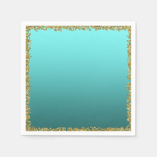 Aqua Aquamarin getauchte Gold Glitzer Glam Sparkle Serviette (Vorderseite)