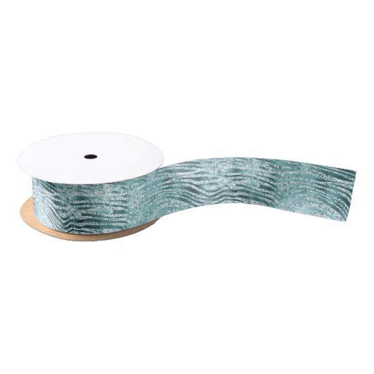 Aqua Aquamarin Glitz Glitzer Zebra Print Satinband (Spule)