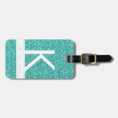 Aqua Aquamarin Glitzer Funkelnd Modernes Monogramm Gepäckanhänger (Vorderseite horizontal)
