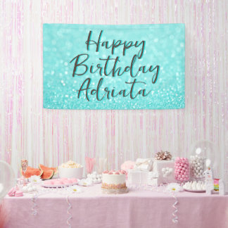 Aqua Aquamarin Glitzer Happy Birthday Personalisie Banner