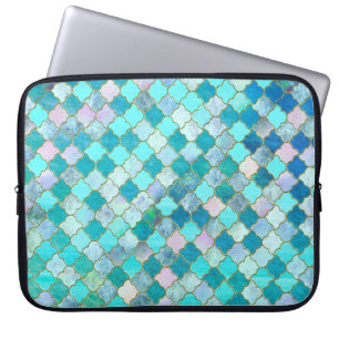 Aqua Aquamarin Gold Oriental Marokkanisches Fliese Laptopschutzhülle