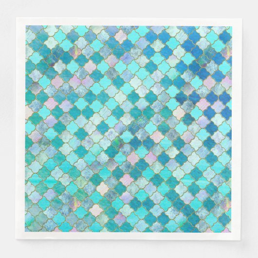 Aqua Aquamarin Gold Oriental Marokkanisches Fliese Serviette (Vorderseite)