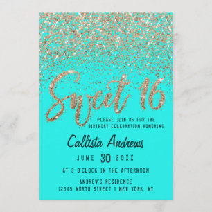 Aqua Aquamarin Gold Scattered Glitzer Ombre Sweet  Einladung