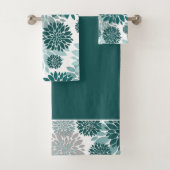 Aqua Aquamarin Grau Blume Muster Badhandtuch Set (Insitu)