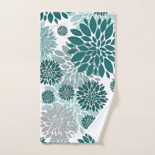Aqua Aquamarin Grau Blume Muster Badhandtuch Set (Handtuch)