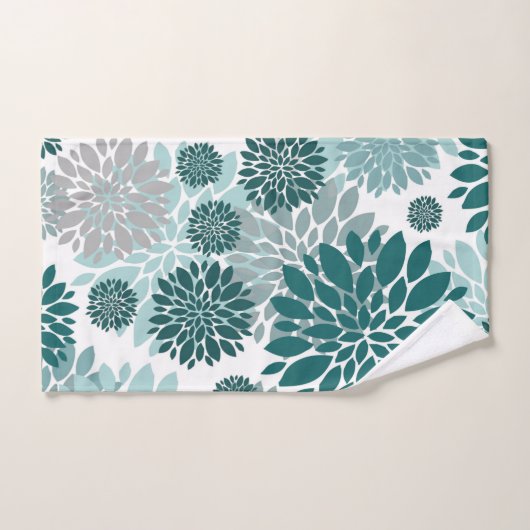 Aqua Aquamarin Grau Blume Muster Badhandtuch Set (Handtuch)