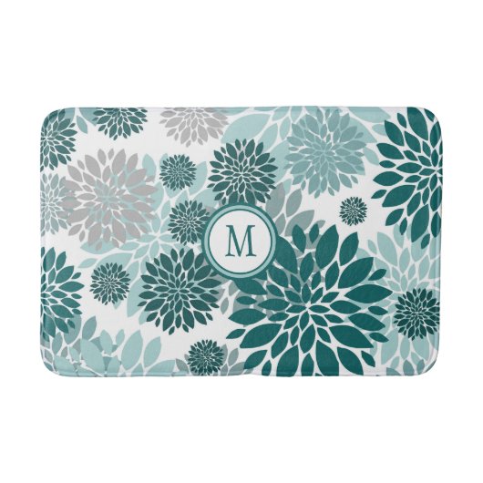 Aqua Aquamarin Gray Blume Grau Muster Badematte (Vorderseite)