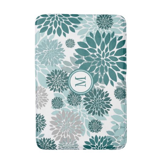 Aqua Aquamarin Gray Blume Grau Muster Badematte (Vorderseite Vertikal)