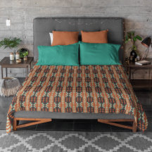 Aqua Aquamarin Green Orange Taupe Beige Tribal Art