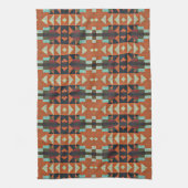 Aqua Aquamarin Green Orange Taupe Beige Tribal Art Handtuch (Vertikal)