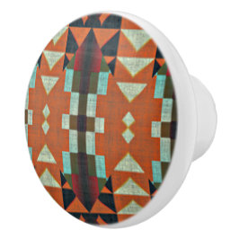 Aqua Aquamarin Green Orange Taupe Beige Tribal Art Keramikknauf