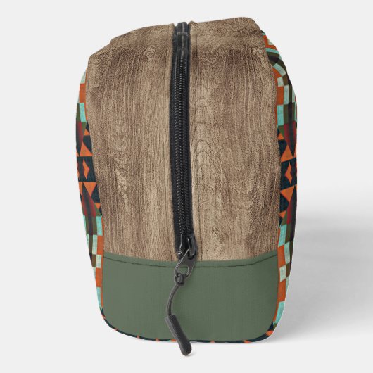 Aqua Aquamarin Green Orange Taupe Beige Tribal Art Waschbeutel (Rechts)