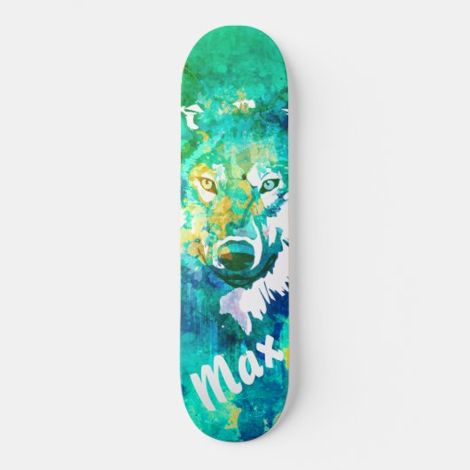 Aqua aquamarin-grüne Wolfskateboard Skateboard (Vorderseite)