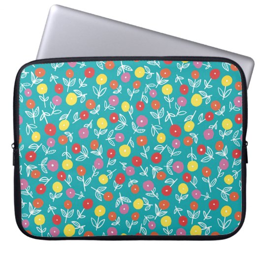 Aqua/Aquamarin Kids Floral Ditsy Laptopschutzhülle (Vorderseite)