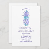 Aqua Aquamarin & Lila Ananas Tropischer Chic Party Einladung (Vorne/Hinten)
