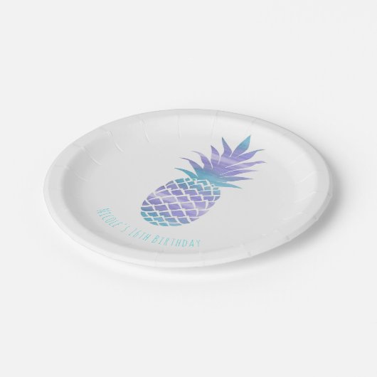 Aqua Aquamarin & Lila Ananas Tropischer Chic Party Pappteller (Schrägansicht)