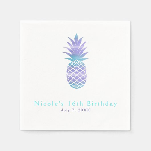 Aqua Aquamarin & Lila Ananas Tropischer Chic Party Serviette (Vorderseite)