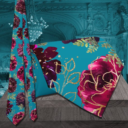 Aqua Aquamarin Merlot Jewel Tone GoldWedding Krawatte