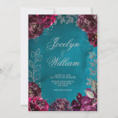 Aqua Aquamarin Merlot Jewel Tone Hochzeit Einladun Einladung (Vorderseite)