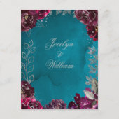 Aqua Aquamarin Merlot Jewel Tone Wedding Details S Begleitkarte (Rückseite)