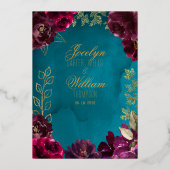 Aqua Aquamarin Merlot Jewel Tone Wedding Folieneinladung (Rückseite)