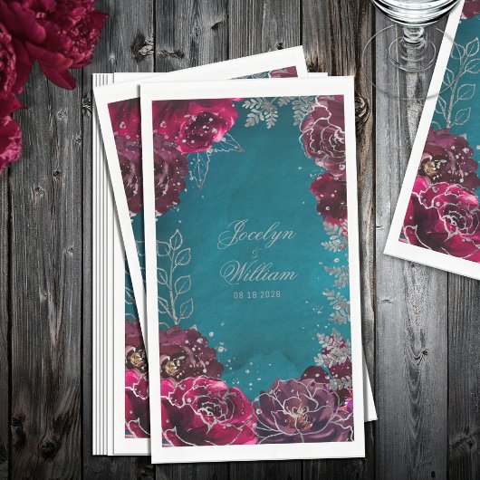 Aqua Aquamarin Merlot Jewel Tone Wedding Serviette