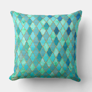 Aqua Aquamarin Mint Gold Oriental Marokkanisches F Kissen