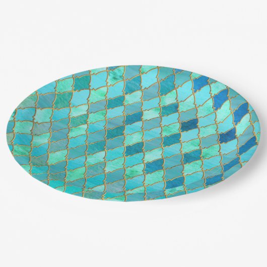 Aqua Aquamarin Mint Gold Oriental Marokkanisches F Pappteller (Schrägansicht)