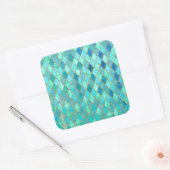 Aqua Aquamarin Mint Gold Oriental Marokkanisches F Quadratischer Aufkleber (Umschlag)