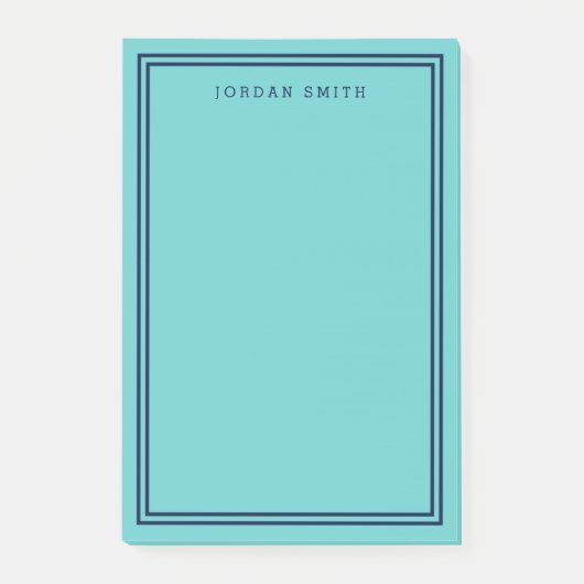 Aqua Aquamarin mit doppelnarbigen blauen Grenzen Post-it Klebezettel (Vorderseite)