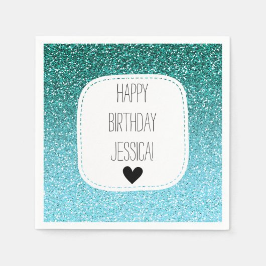Aqua Aquamarin Ombre Imitats Glitzer Serviette (Vorderseite)