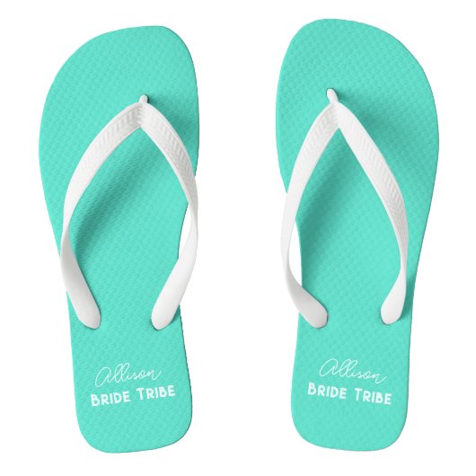 Aqua Aquamarin Personalisiert Bride Tribe Bachelor Badesandalen (Fußbett)