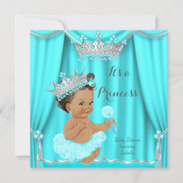 Aqua Aquamarin Princess Baby Dusche Silver Brünett Einladung