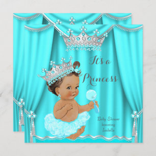 Aqua Aquamarin Princess Baby Dusche Silver Brünett Einladung