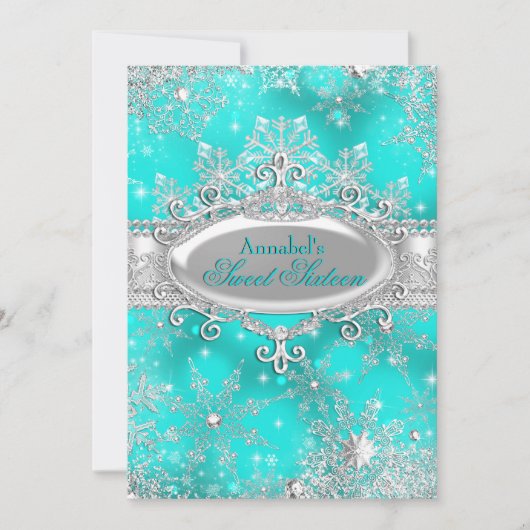 Aqua Aquamarin Princess Winter Wonderland Sweet 16 Einladung (Vorderseite)