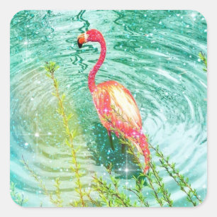 Aqua aquamarin rosa Flamingo Glitzer Florida Quadratischer Aufkleber