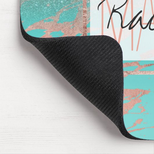 Aqua Aquamarin Rose Gold Glitzer Marble Ombre Mono Mousepad (Ecke)