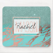 Aqua Aquamarin Rose Gold Glitzer Marble Ombre Mono Mousepad (Vorne)