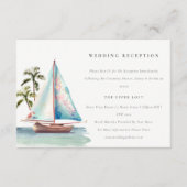 Aqua Aquamarin Sailboat Palm Seascape Hochzeitsemp Begleitkarte (Vorderseite)